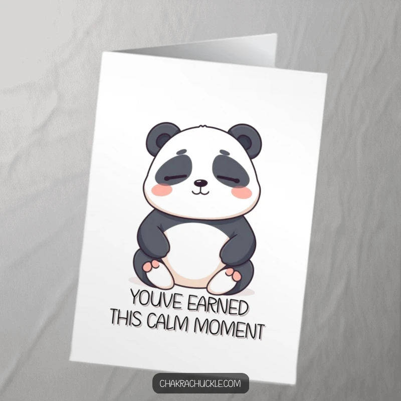 Funny Free Printable Congratulations Card showing a chubby panda meditating with closed eyes and a peaceful, gentle smile.