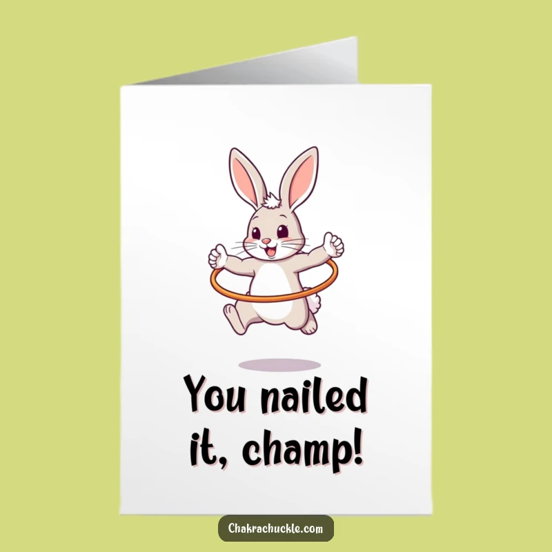 Free Printable Congrats Card: Warrior Bunny Hula Hooping Victory, Funny Downloadable Gift!