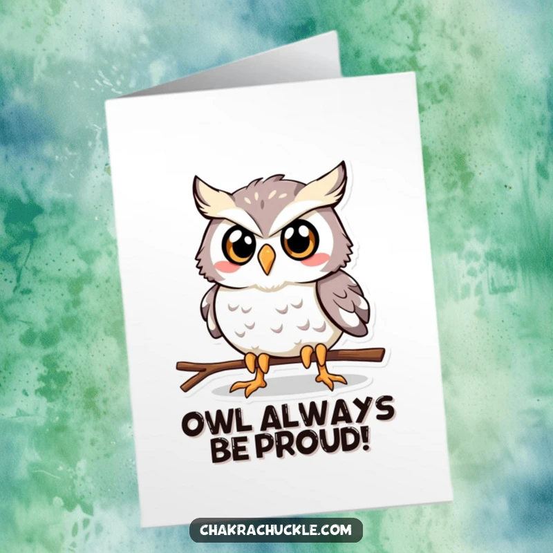Funny Free Printable congratulations card showing a determined owl in a plank pose, celebrating great success with a humorous flex.