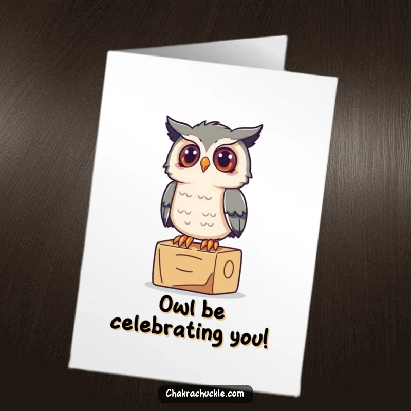 Funny Free Printable Congratulations Card featuring a curious owl perched on a yoga block, celebrating smart success.