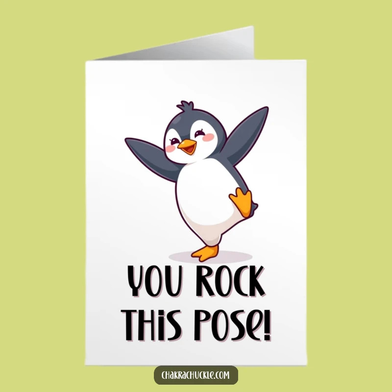 Free Printable Energetic Congrats Card: Penguin's Yoga Triumph!