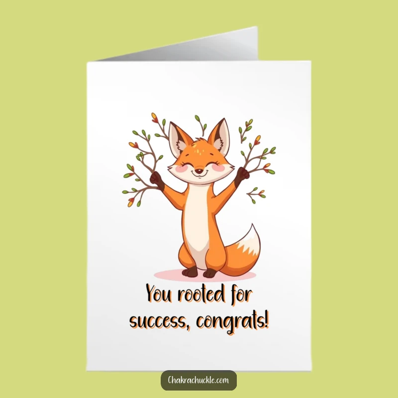 Free Printable Congrats Card: Zen Fox Tree Pose, Celebrate Growth with Funny Downloadable