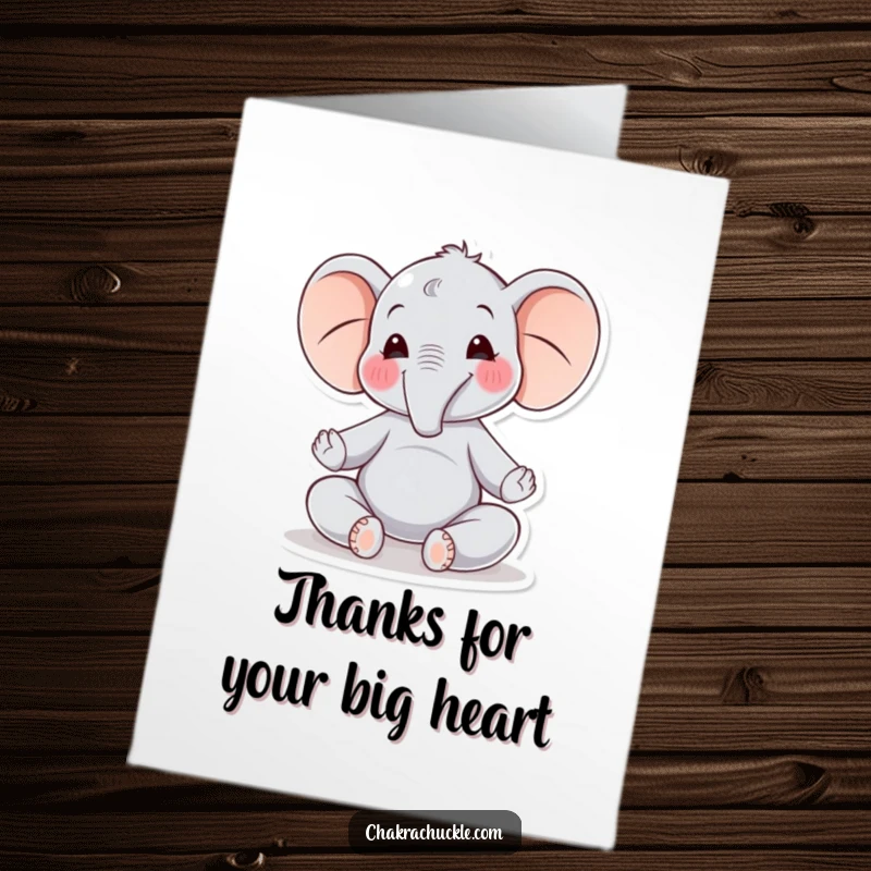 Funny Free Printable Thank You Card of a joyful elephant in meditation, offering peaceful gratitude.