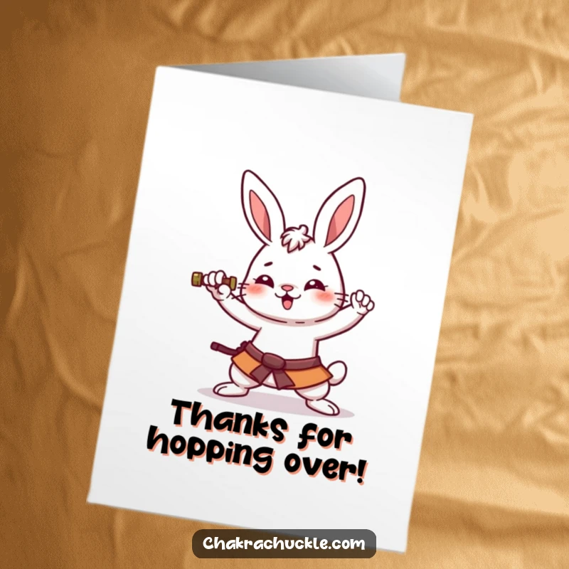 Funny Free Printable Thank You Card: A kawaii rabbit strikes a wobbly pose, showing amused gratitude.