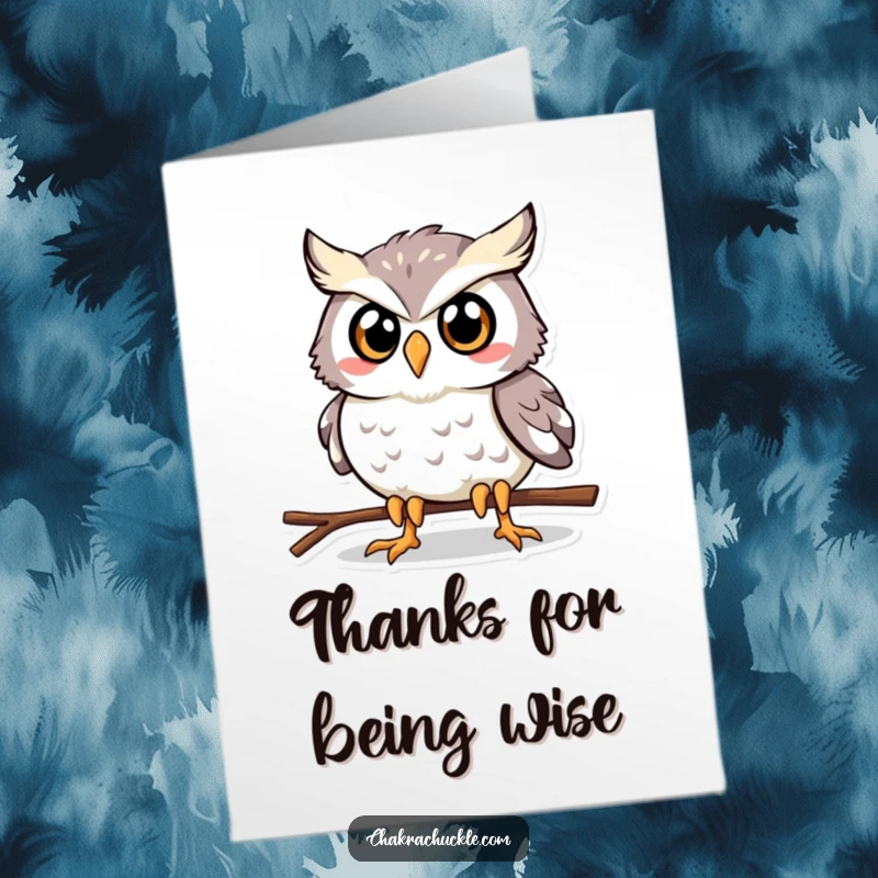 Funny Free Printable thank you card with a determined owl striking a plank pose, conveying thanks with strength and humor.