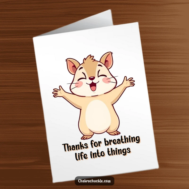 Funny Free Printable Thank You Card: Determined squirrel with arms outstretched, offering a humorous, grateful hug.