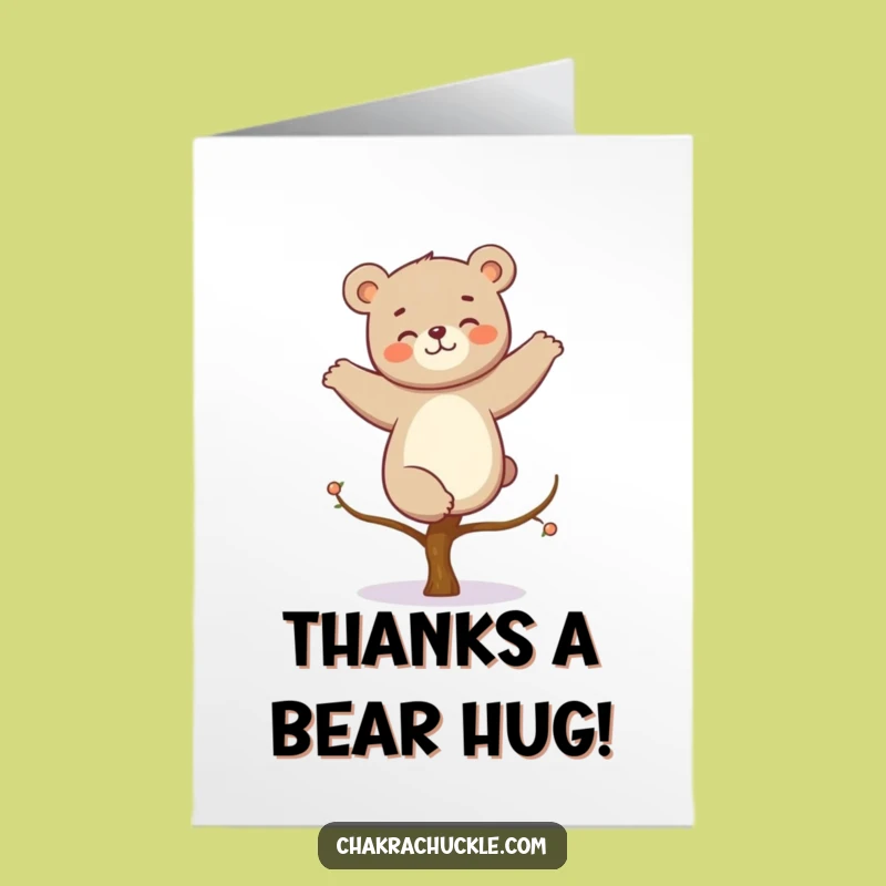 Free Printable Thank You Card: Giggling Bear Yoga Funny Downloadable Greeting Gift