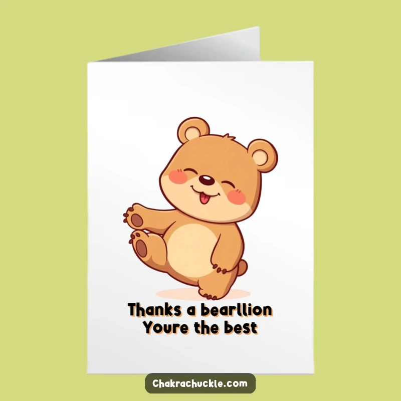 Free Printable Thank You Card: Giggling Bear Balancing Paw Funny Downloadable Gift