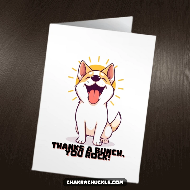 Funny Free Printable Thank You Card: A happy, panting dog in a yoga pose, overflowing with gratitude and cheer.