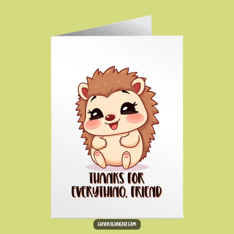 Free Printable Thank You Card: Giggling Hedgehog Baby Pose Funny Downloadable Gift