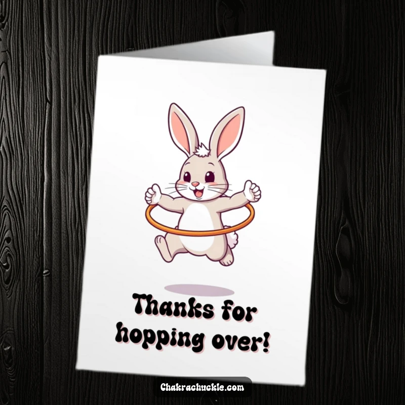 Funny Free Printable thank you card showing a warrior bunny gracefully jumping through a hula hoop.
