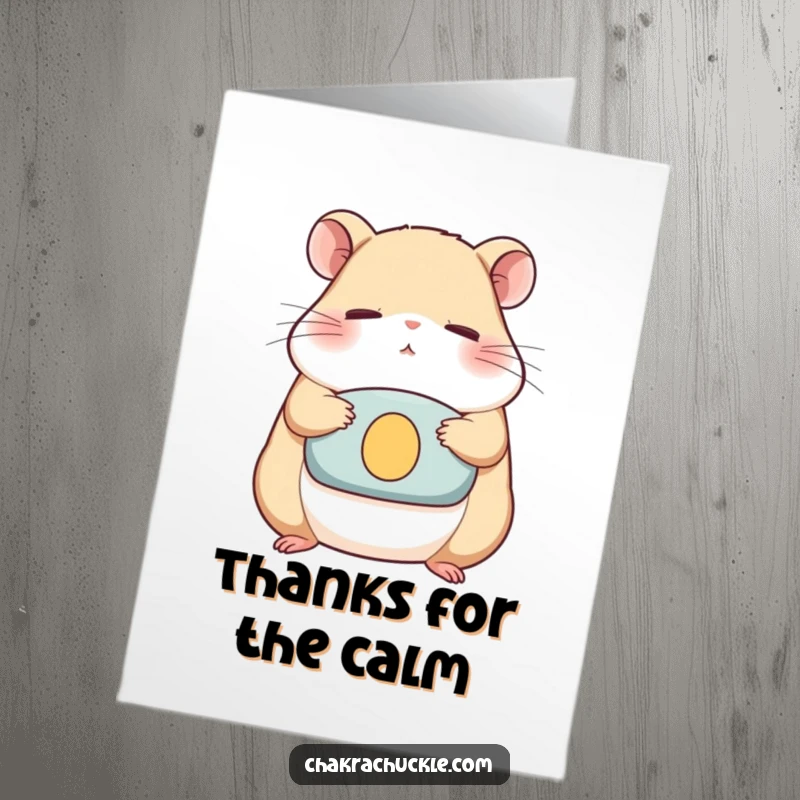 Funny Free Printable Thank You Card: Hamster meditating serenely, expressing deep gratitude with a peaceful smile.