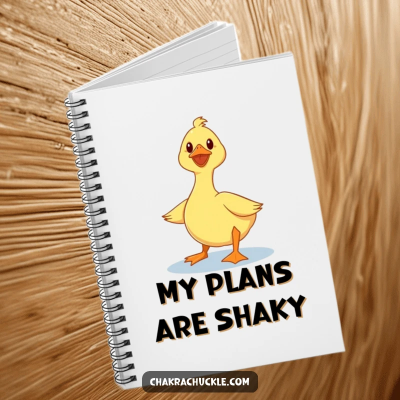 Funny duck notebook cover featuring a wobbly duck hilariously attempting a lotus yoga pose, perfect for notes and ideas.