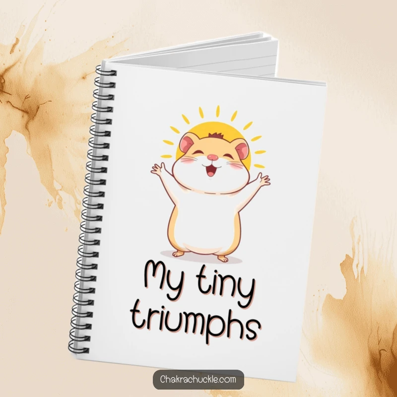 Funny Hamster Notebook: A giggly hamster joyfully performs a sun salutation, arms waving with boundless, cheerful energy and a bright smile.
