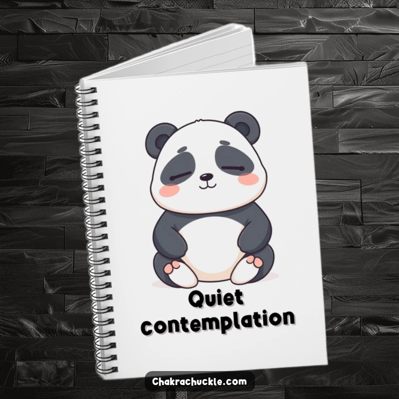 Funny notebook featuring a chubby panda meditating with eyes closed and a gentle smile, great for jotting down peaceful and humorous thoughts.