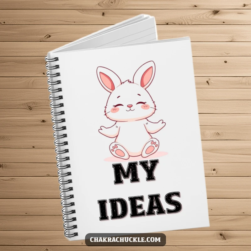 Funny notebook with a serene yoga bunny in a relaxed pose, perfect for jotting down peaceful thoughts.