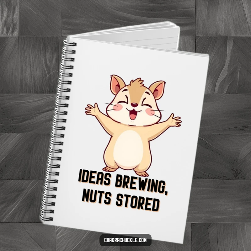 Funny notebook cover with a determined squirrel holding its arms out, taking a deep breath, for humorous note-taking.