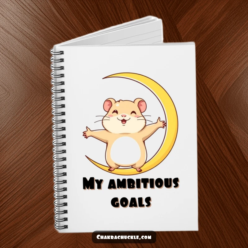 Funny Hamster Notebook: A determined hamster stretches wide into a crescent moon yoga pose, showing focus and ambition with joyful energy.