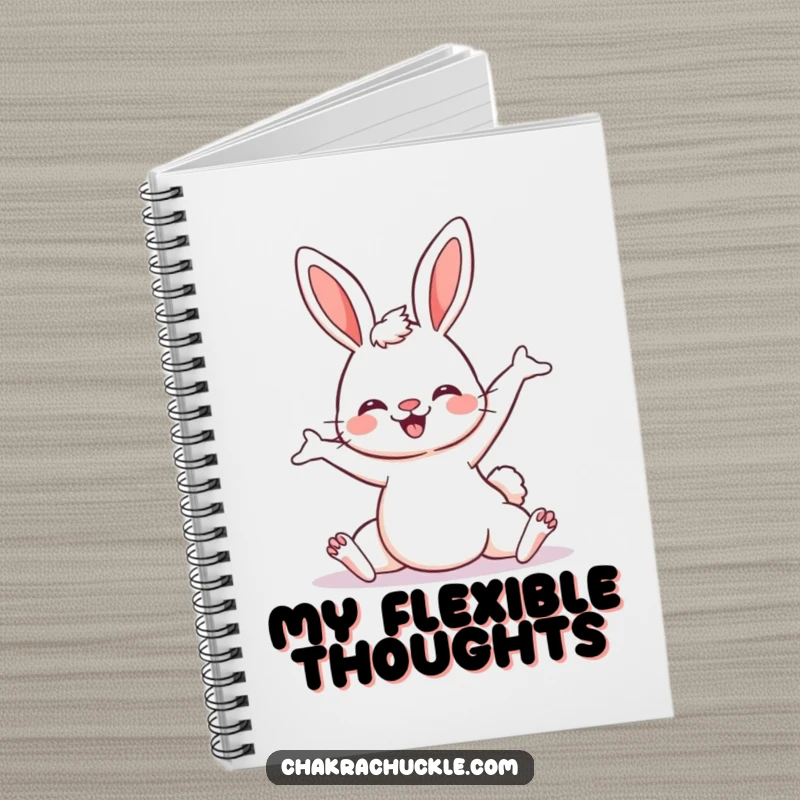 Funny Kawaii Bunny Yoga Notebook with a cute bunny doing a downward dog, perfect for journaling or notes, a humorous gift.