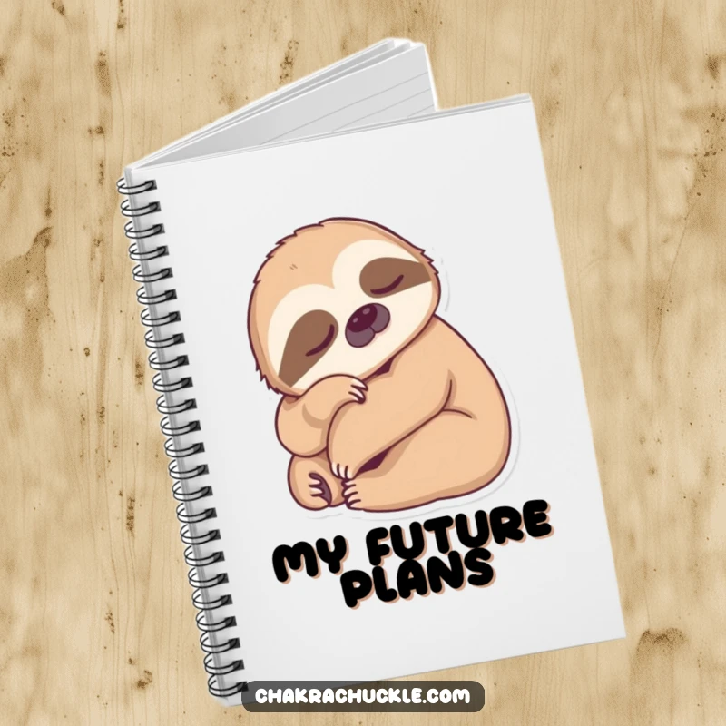 Funny Sloth Yoga Notebook featuring a sleepy sloth in a forward fold, perfect for jotting down notes or creative writing with humor.