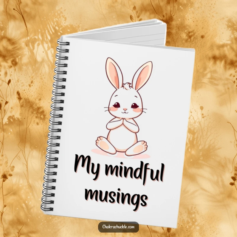 Funny notebook featuring a cute bunny in a seated yoga pose, one leg extended, great for jotting down peaceful and humorous thoughts.