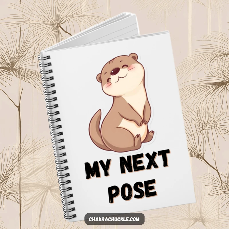 Funny Otter Notebook: Cheerful otter character humorously doing a gentle seated twist, looking back.