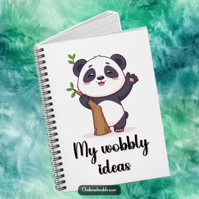 Funny notebook featuring a curious panda humorously wobbling in a tree pose with a grin, ready for notes and inspiration.