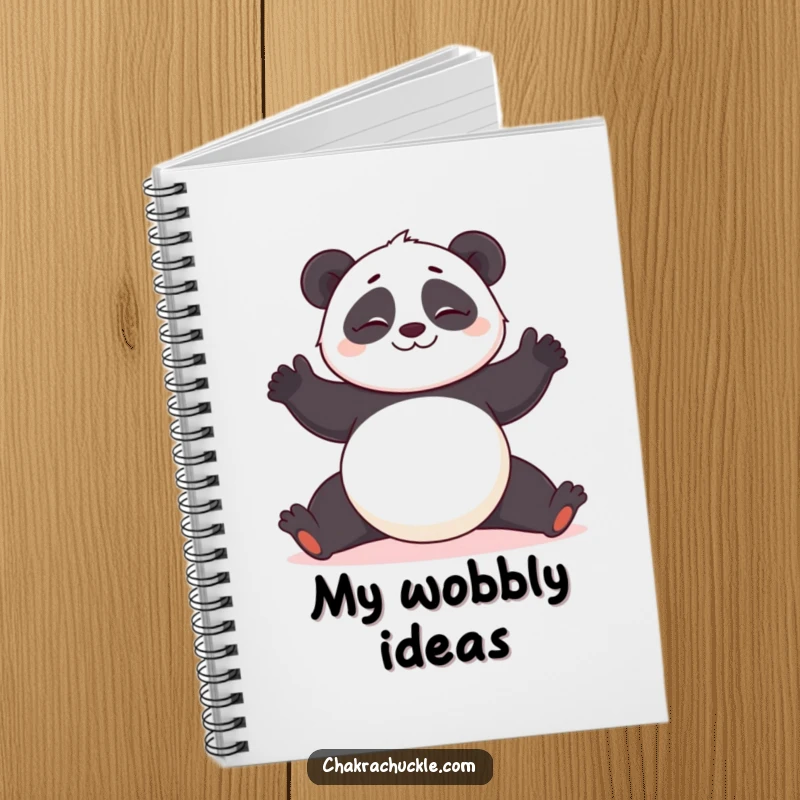 Funny Panda Yoga Notebook: Giggling panda character attempting a challenging yoga pose, ideal for notes.