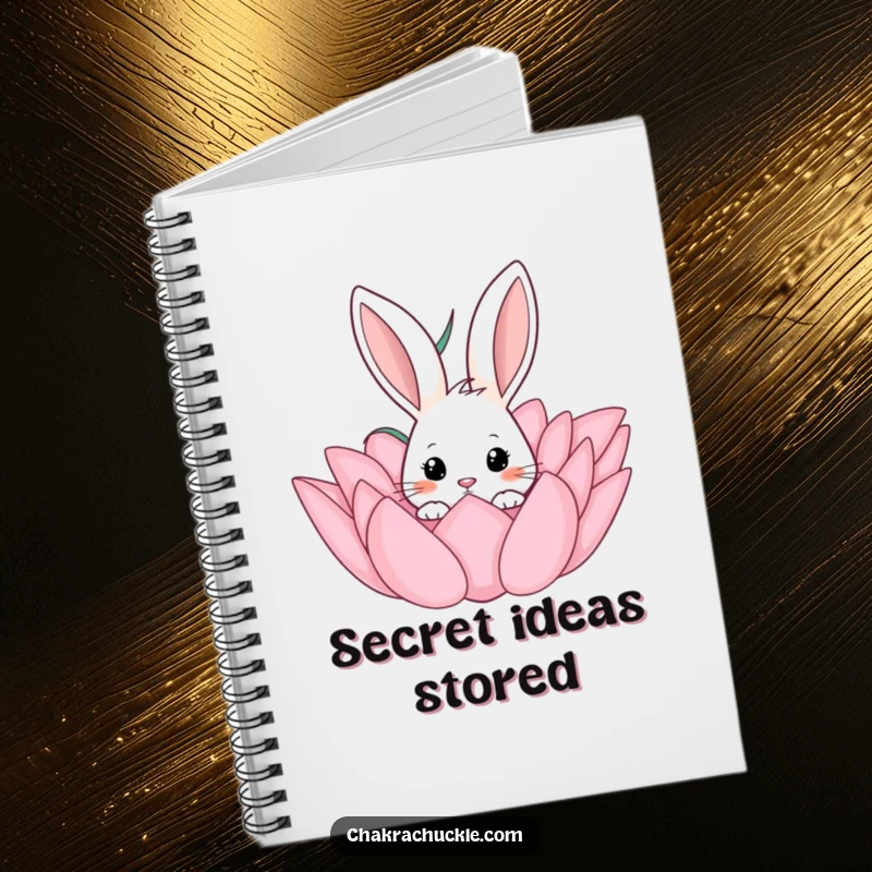 Funny notebook with a curious rabbit peeking from a lotus flower, ideal for writing, drawing, and creative ideas.