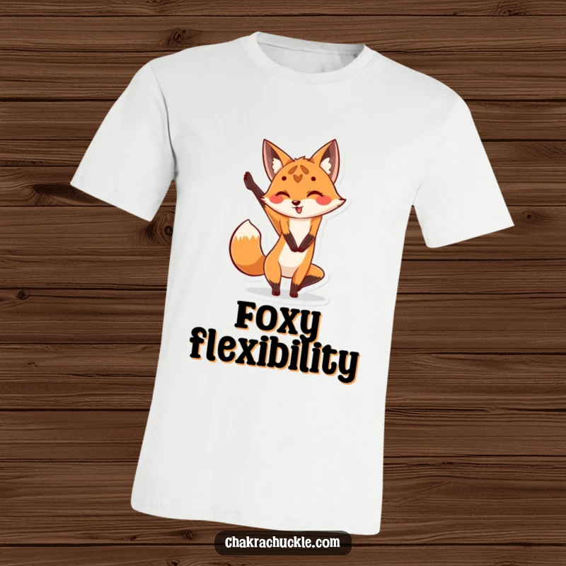 Funny Fox Yoga T-Shirt: Adorable fox character in a leg-up yoga pose, designed for laughs and comfort.