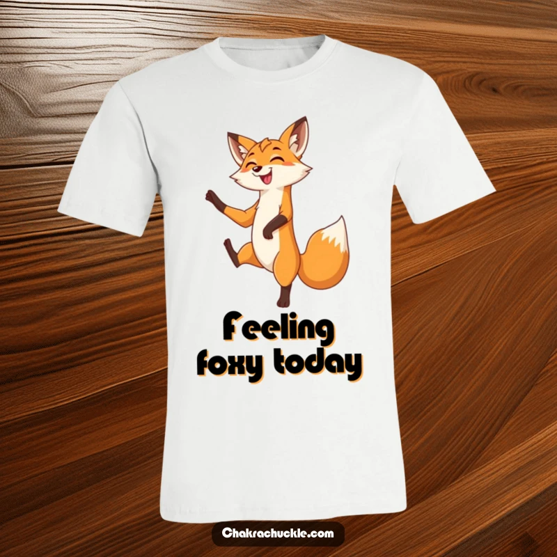 Funny Fox T-Shirt: A grinning fox gracefully balances in a tree pose, one leg lifted with playful poise and a sly smile.