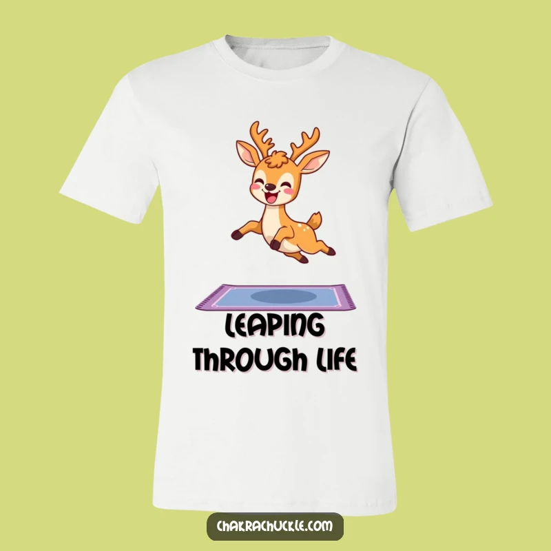Funny Kawaii Deer Leaping T-Shirt: Hilarious Yoga Mat Adventure Tee for Fun Lovers Gift