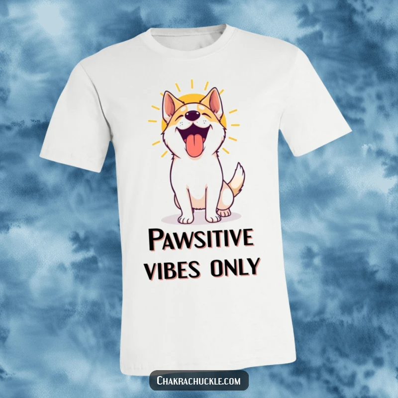 Funny yoga dog t-shirt showing a happy, panting dog who just finished a sun salutation, embodying pure, unadulterated canine bliss.