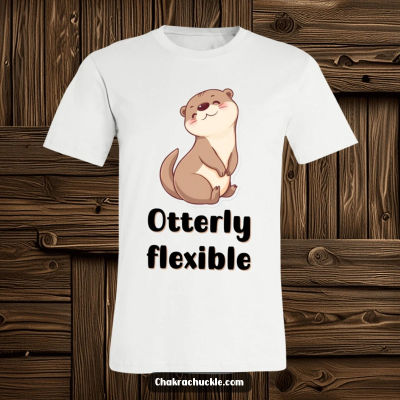 Funny Otter T-Shirt: Animated cheerful otter doing a seated yoga twist, looking back curiously.