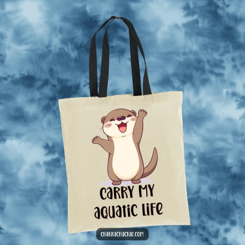 Funny Otter Tote Bag: A cheerful otter hilariously attempts a handstand, tail wagging with pure, uninhibited joy and playful energy.