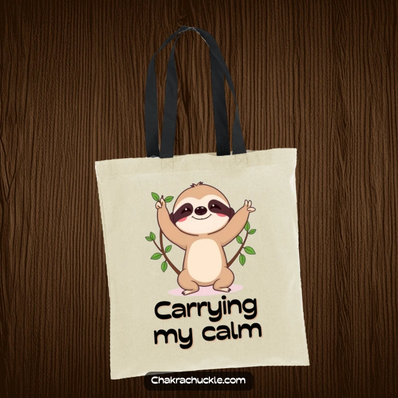 Funny sloth tote bag, character in tree pose, determined focus, yoga accessory, lovely gift.
