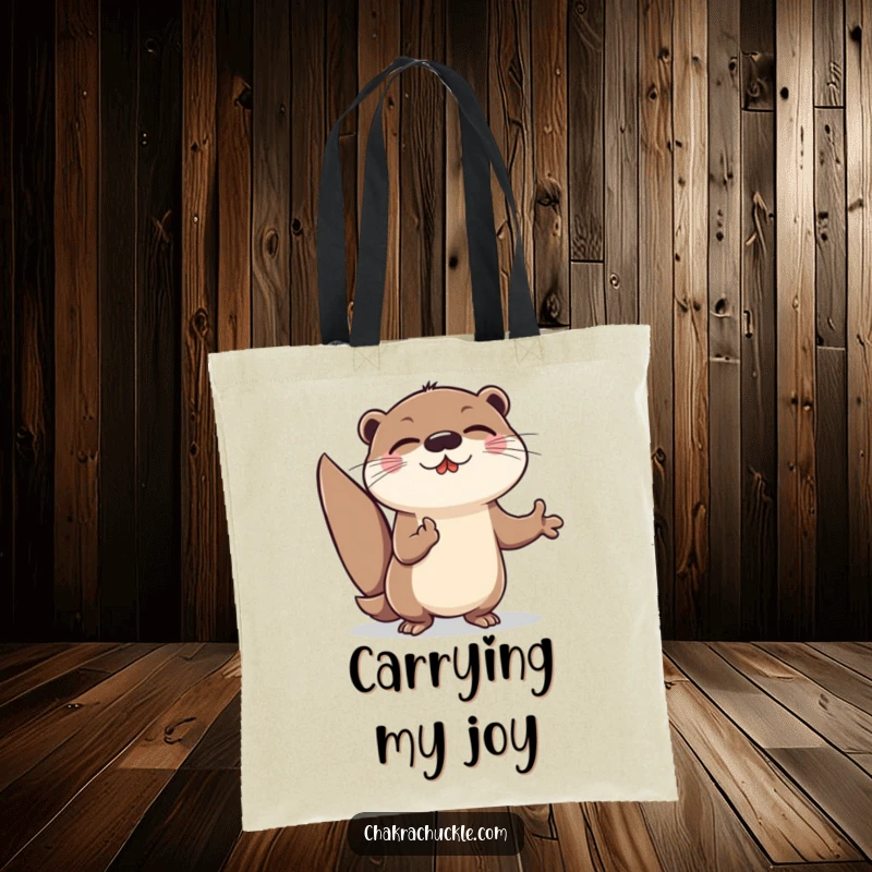 Funny Otter Meditation Tote Bag: Cheerful otter lunging forward in an energetic meditation pose, a humorous accessory.