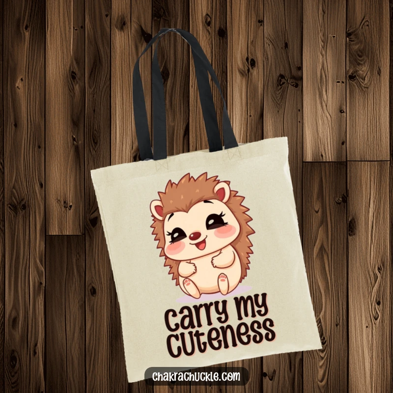 Funny Hedgehog Baby Pose Tote Bag: A giggling hedgehog in a happy baby pose, hugging its feet, for humorous errands.