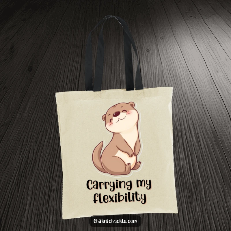 Funny Otter Tote Bag: A cheerful otter character doing a gentle seated twist, looking back.