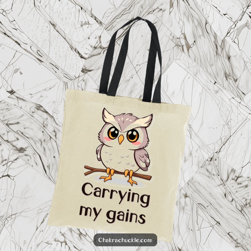 Funny Owl Plank Tote Bag: A happy owl in a determined plank pose, ready to carry fitness gear with humor.